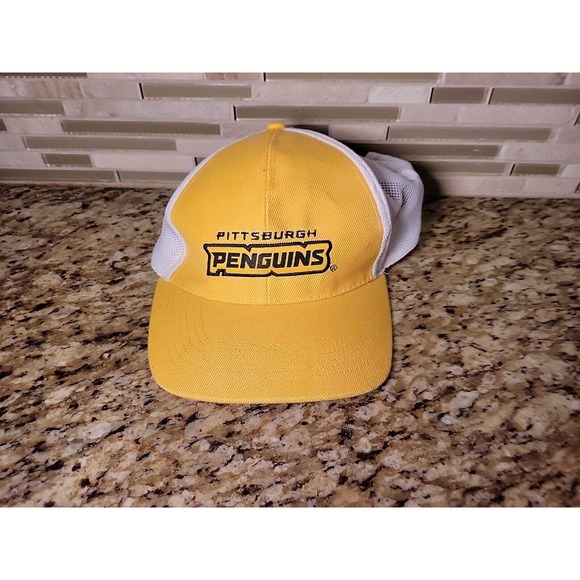 Pittsburgh Penguins Hat NHL Hockey Cap Mesh Trucker Adjustable Yellow Vintage - Picture 1 of 11